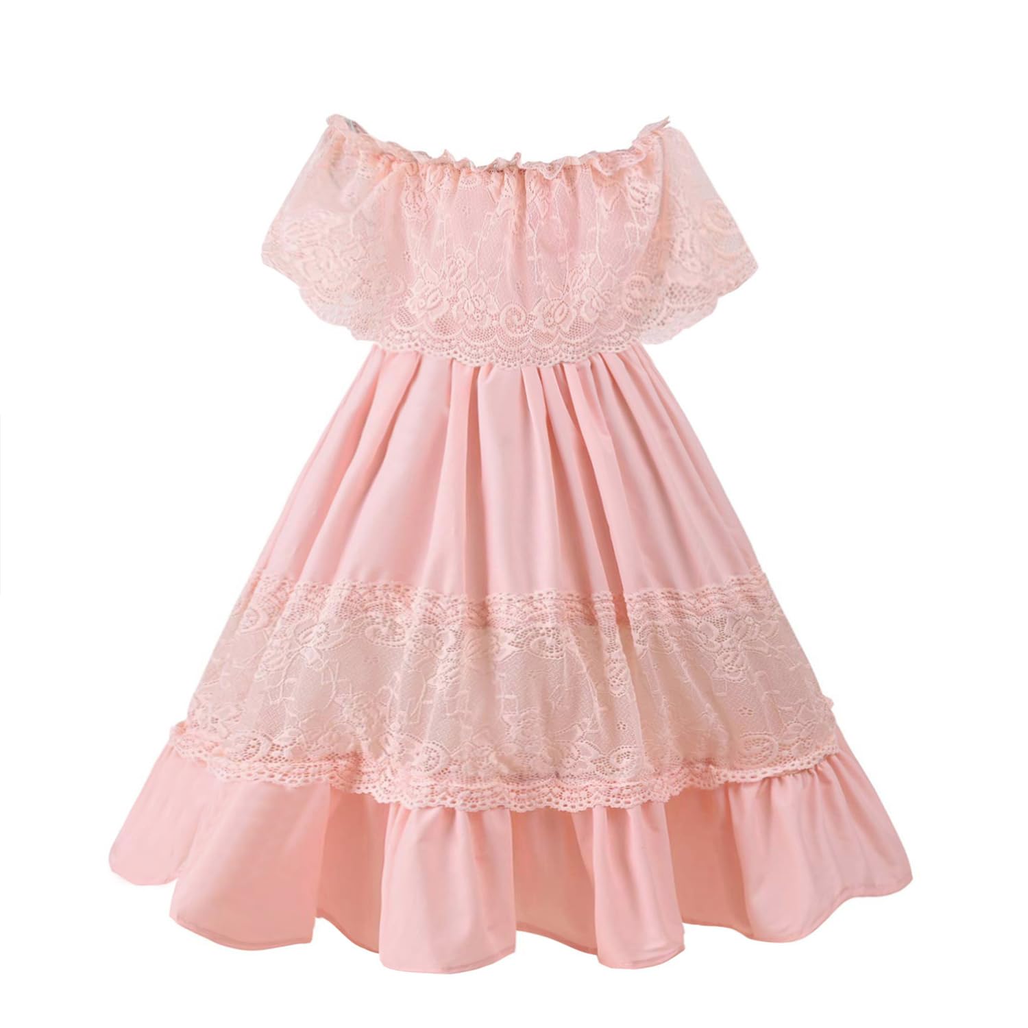 fioukiay Toddler Girl-Wedding-Princess-Maxi-Dress Boho Off Shoulder Lace Ruffle Dress Gowns Holiday Dresses