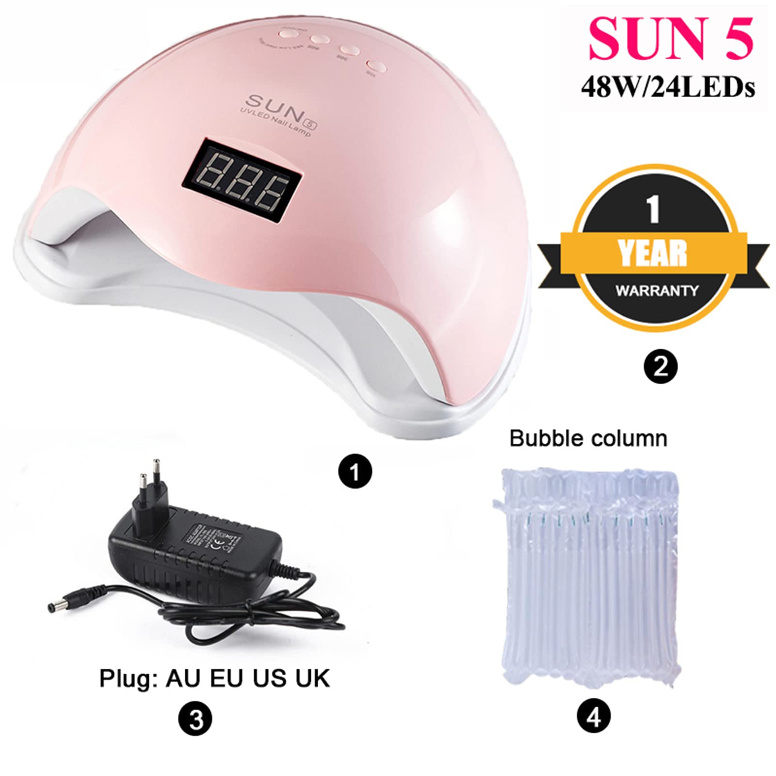 ZYC Lampada Professionale per Unghie Lampada per Unghie LED UV 48W Vernis Strumento per Manicure Semi-Permanente con sensore Auto Essiccazione Lampada Gel,Rosa