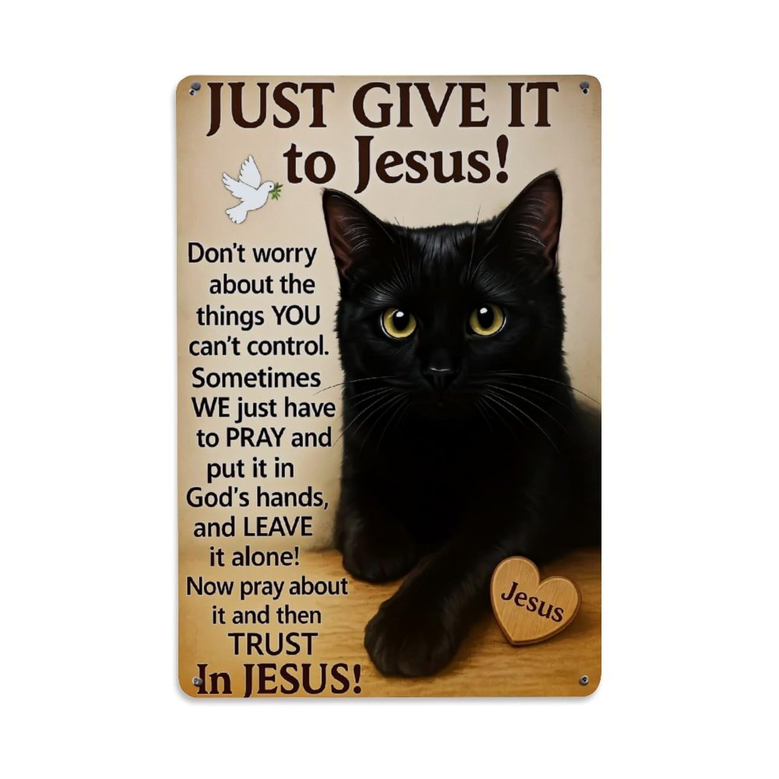 Black Cat With Heart Jesus Tin Sign Metal Poster Vintage Metal Signs for Home Man Cave Bar Cafe Kitchen laundry room Wall Decorations Gift 8x12Inch