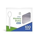 GUSTO [100 Pack] Heavy Duty Disposable Clear Plastic Spoons - Plastic Silverware, Basic Cutlery for Parties, Events, and Everyday Use (Formerly Comfy Package)