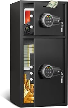 kavey 6.5 Cu ft صندوق أمان كبير مقاوم للماء ضد الحريق، آمن على المال مع وظيفة كتم الصوت وضوء LED، خزائن منزلية للوحة المفاتيح الرقمية مع فتحة إيداع ونظام إنذار مزدوج، صندوق أمان للأموال الثمينة