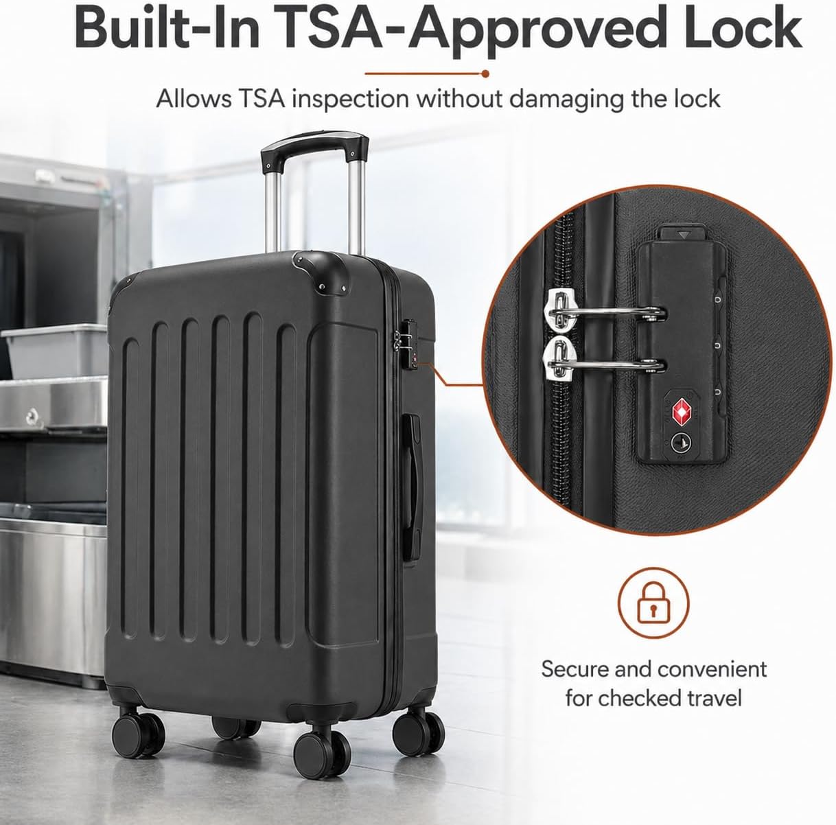 YOETEY Carry On Luggage 22x14x9 Airline Approved, Hardside Suitcase with Wheels, TSA Approved, Tote Bag, Black