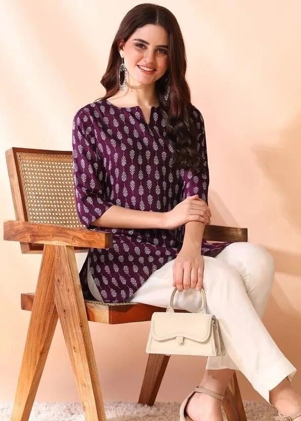 Image of Women's Short Kurti in TopsTunic Rayon Cotton Blend | Ladies Ethnic Tunic