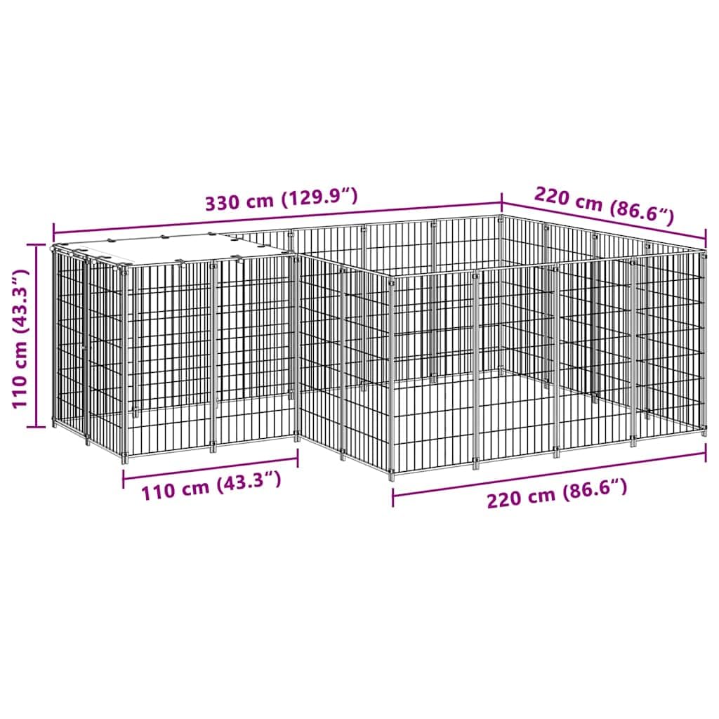 Recinto per Cani da Esterno 330x220x110 cm in Acciaio | Ampio box protettivo da giardino con rete in acciaio ventilata e tettuccio parasole per il benessere dei vostri animali.