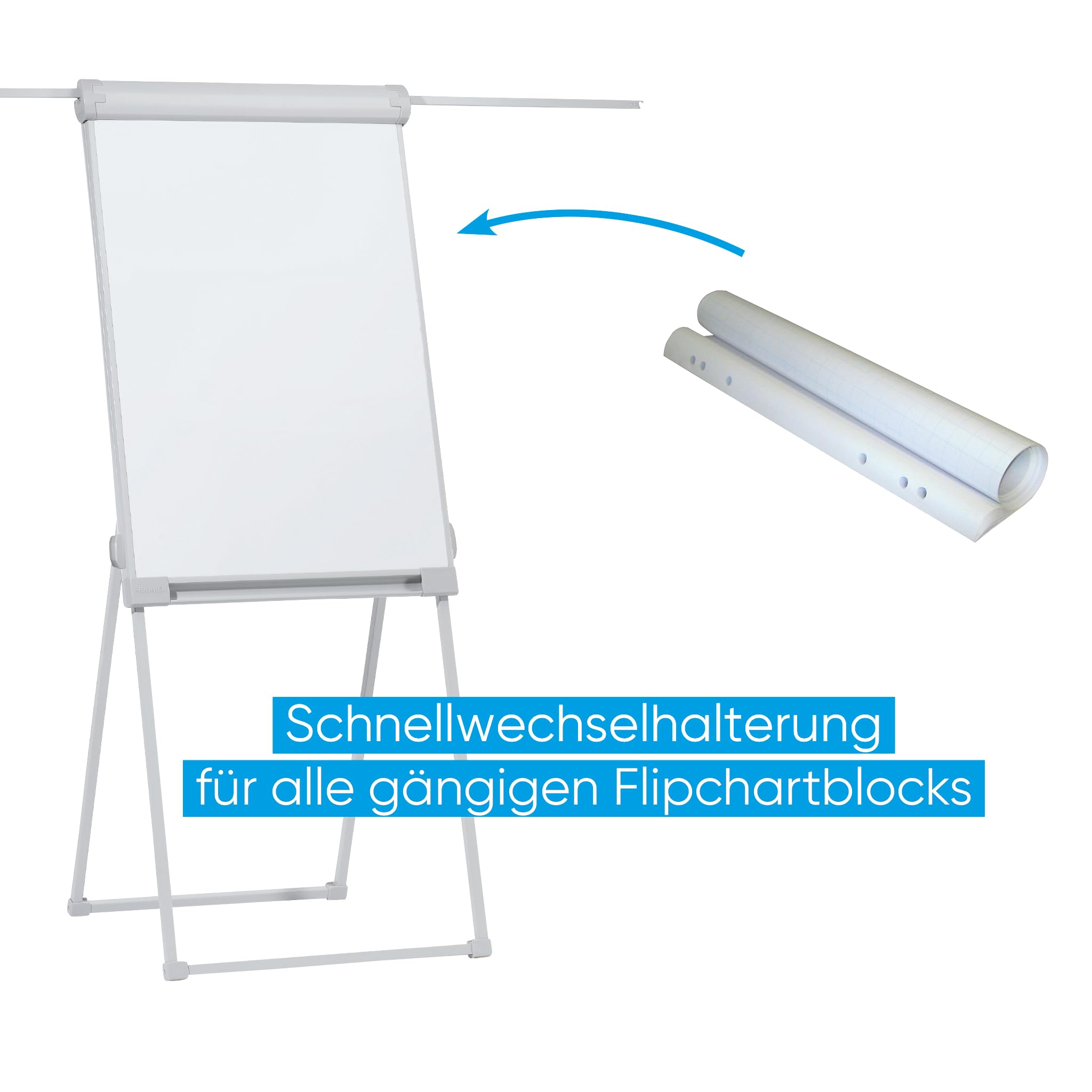 FRANKEN Flipchart, Beschreibbar, Magnetisch, Mit Seitenarmen, Dreibeinstativ, 67 x 95 cm, Höhenverstellbar, inkl. Papierhalterung und Stifteablage, PRO Deluxe Standard, FC84