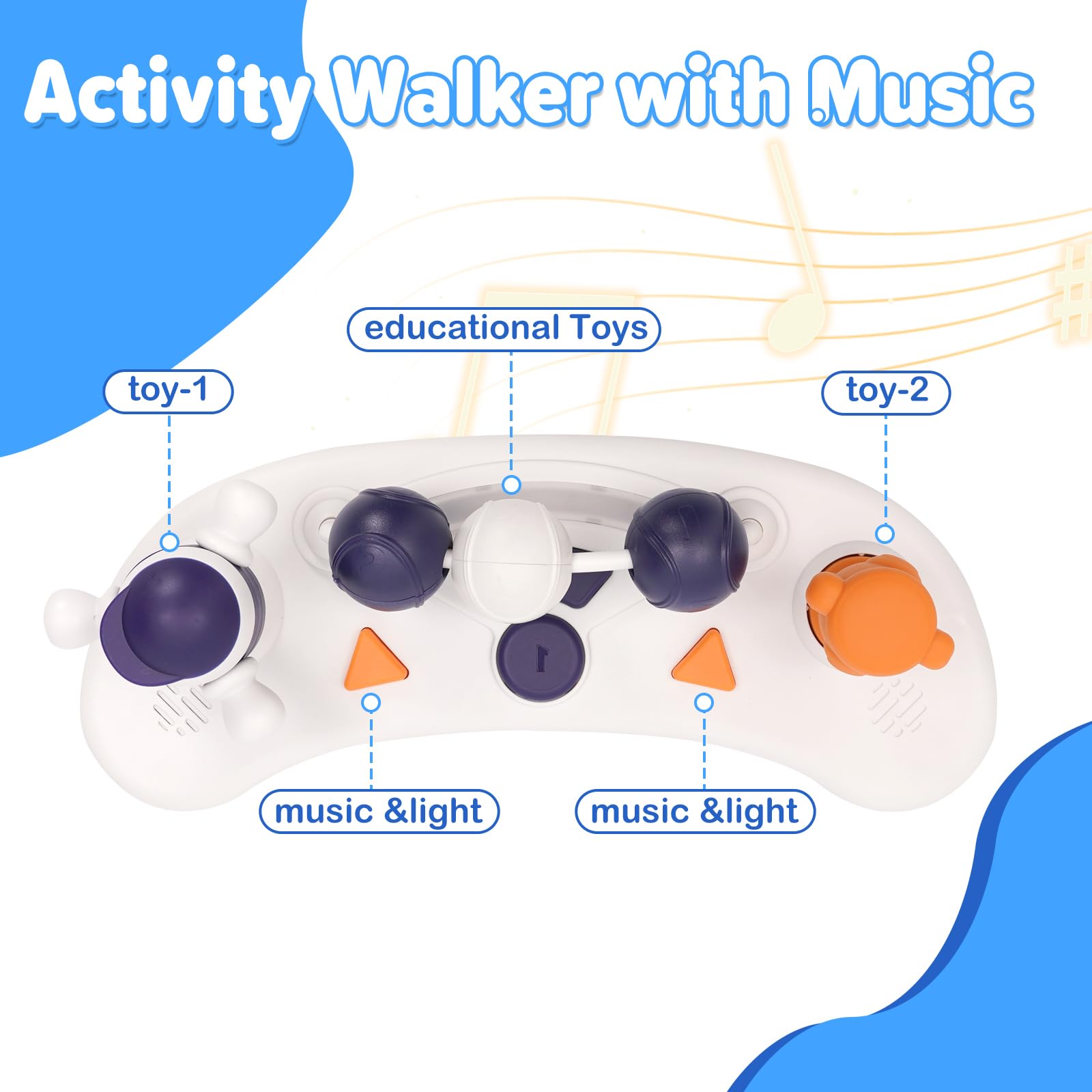 Trotteur Bébé 3 en1, Babywalker avec Hauteur Réglable, Trotteur Bébé Garçon Fille Évolutif avec Musique & Lumière, Centre d'Activités pour 6-18 Mois (gris) (Bleu)