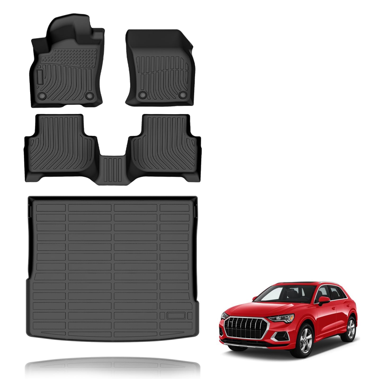 All Weather Car Floor Mats & Cargo Liner Set Fit for Audi Q3 2019 2020 2021 2022 2023 2024 2025 Floor Liners Trunk Liner Audi Q3 Cargo Mat Accessories Black