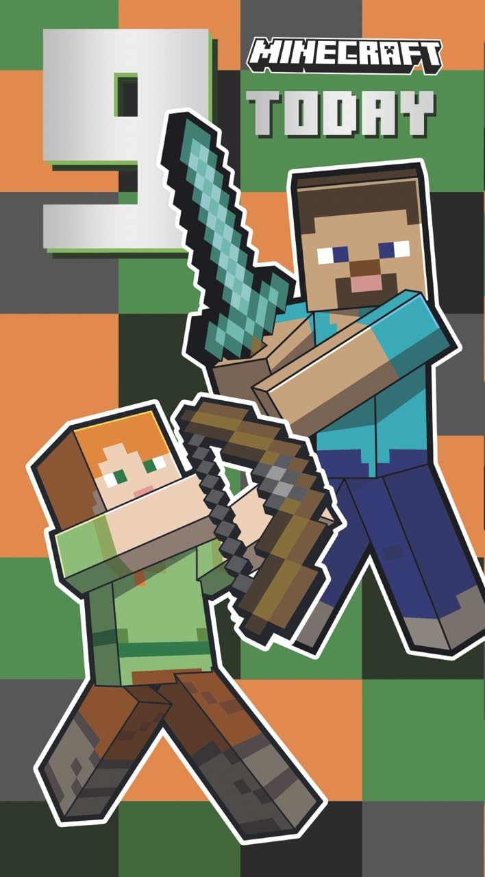 9th Birthday Card Minecraft Age ""9 Today"", includes Envelope, FSC Accredited