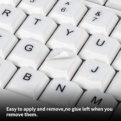 Vista 21 de Calcomanías de teclado inglés, paquete de 2 calcomanías de repuesto para teclado con fuente blanca sobre fondo negro, universales para computadora