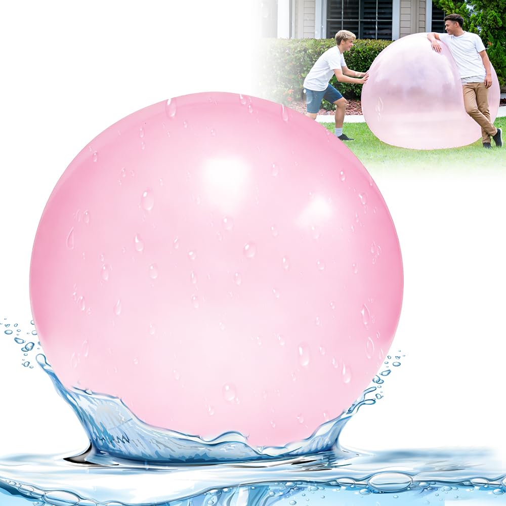 Bubble Ball XXL, HOVCEH 120cm Pelota Wubble Bubble Ball, TPR Transparente Reusable Pelota Hinchable Gigante para Playa, Jardín (Rosa)