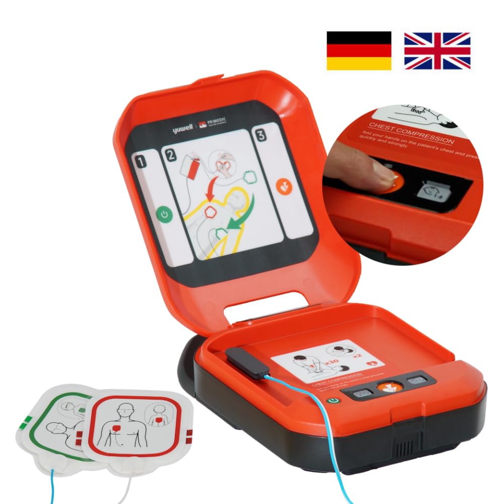 Sportvereine Set, Primedic HeartSave Y, Erste Hilfe Defibrillator mit manueller Schockabgabe, (Made in Germany & 8 Jahre Herstellergarantie*) zzgl. Innenwandkasten