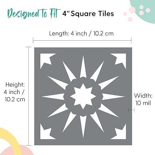Vista 12 de Paquete de 4 plantillas de azulejos (4 x 4 pulgadas), patrón mexicano, plantillas reutilizables para pintar suelos/paredes/muebles, se adapta a