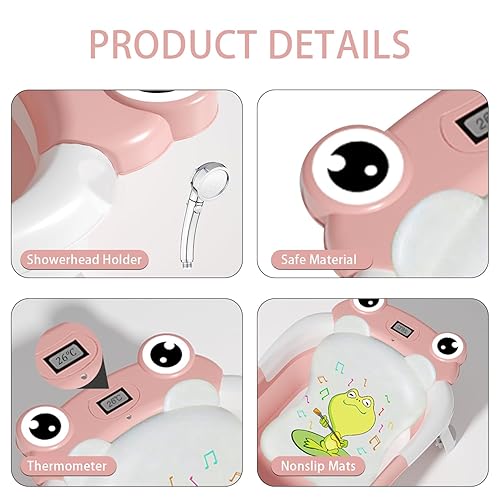 Miniatura 3 de Bañera plegable para bebé Bañera plegable para bebé con cojín flotante suave y termómetro Bañera plegable portátil de viaje para bebé con pies