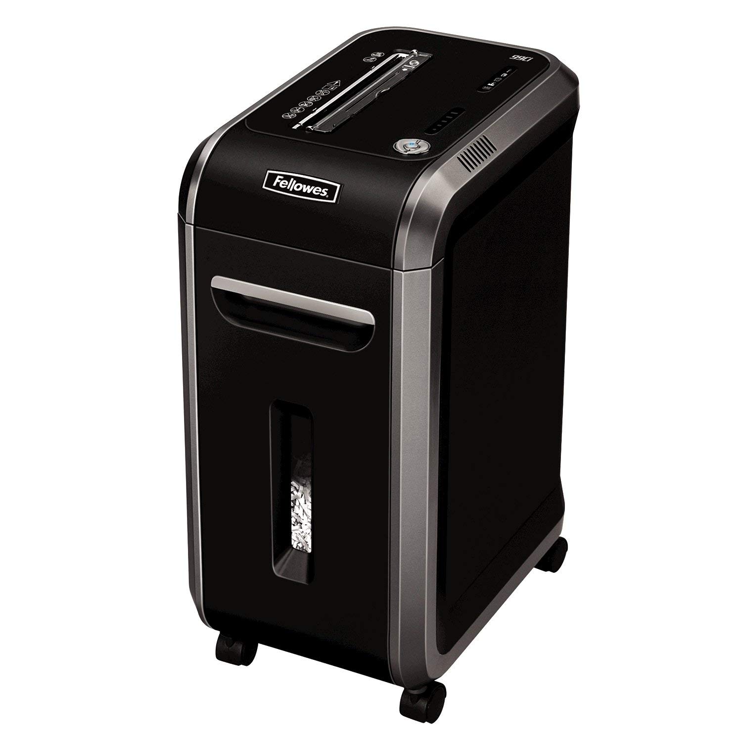 Fellowes Niszczarka do dokumentów, 18 arkuszy, cięcie cząstek (P4) do biura, Powershred 99Ci, niszczarka z technologią 100% bez zużycia, bezpieczny system oszczędzania energii, kosz na śmieci 34 l,