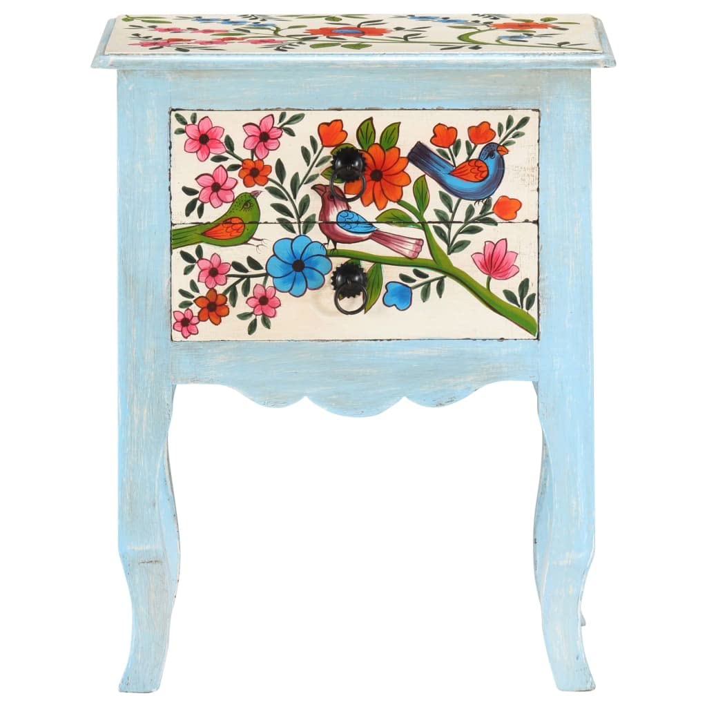 Générique Table de Chevet Peinte à la Main 40x30x50 cm Bois de manguier,Meubles,Tables,Tables de Chevet,323541