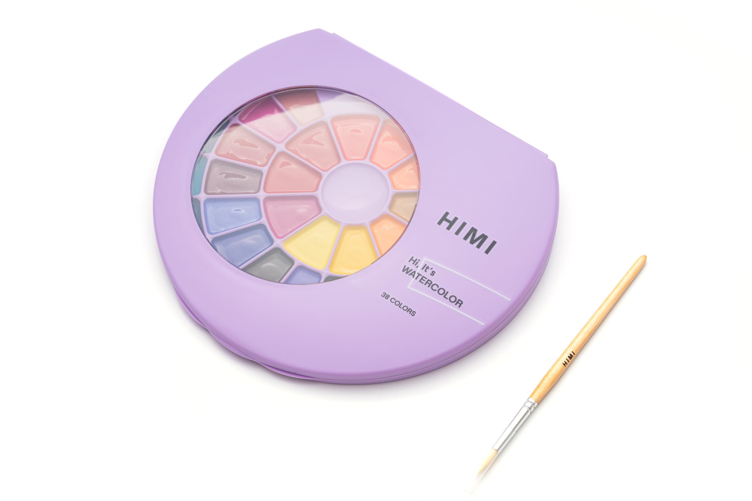 HIMI Semi-Moist Watercolour Set, 38 Colours in Pans, Brush, Purple Case Edition, Softer than Dry, Wake up with Splash of Water, Easy to Mix, Paint Brush, Art Set Supplies, Gift, Beginner