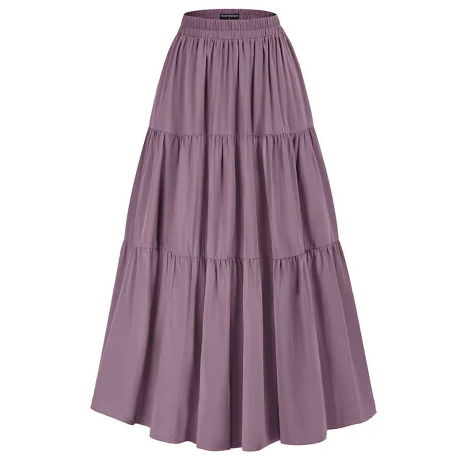 Generic Falda con gradas para Mujer, Falda con Vuelo de Cintura Alta elástica, Faldas largas con Volantes y Dobladillo Irregular Vintage para Mujer, Color Lila-M