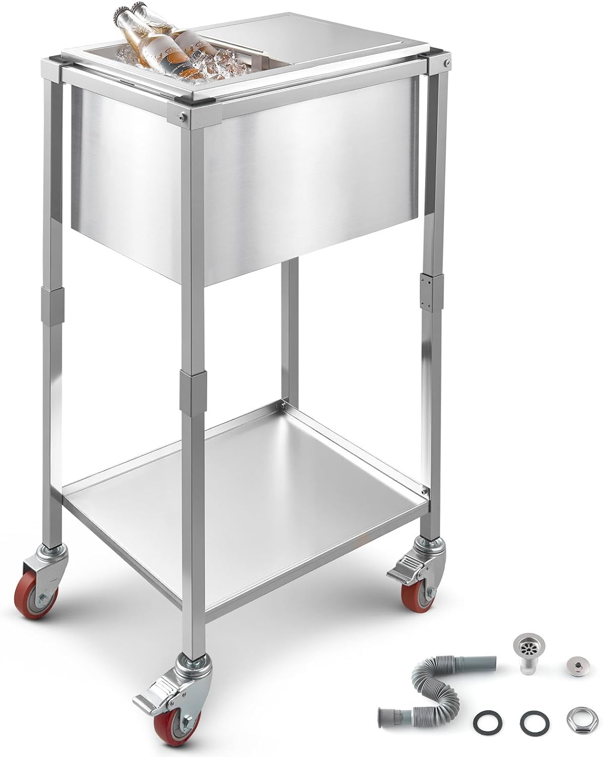 VEVOR Commercial Ice Bin, Underbar Ice Bin, Stainless Steel Ice Chest with Sliding Lid, Bottle Holders, Adjustable Bullet Feet, Cooler Cart Cocktail Unit for Bar Restaurant Pub