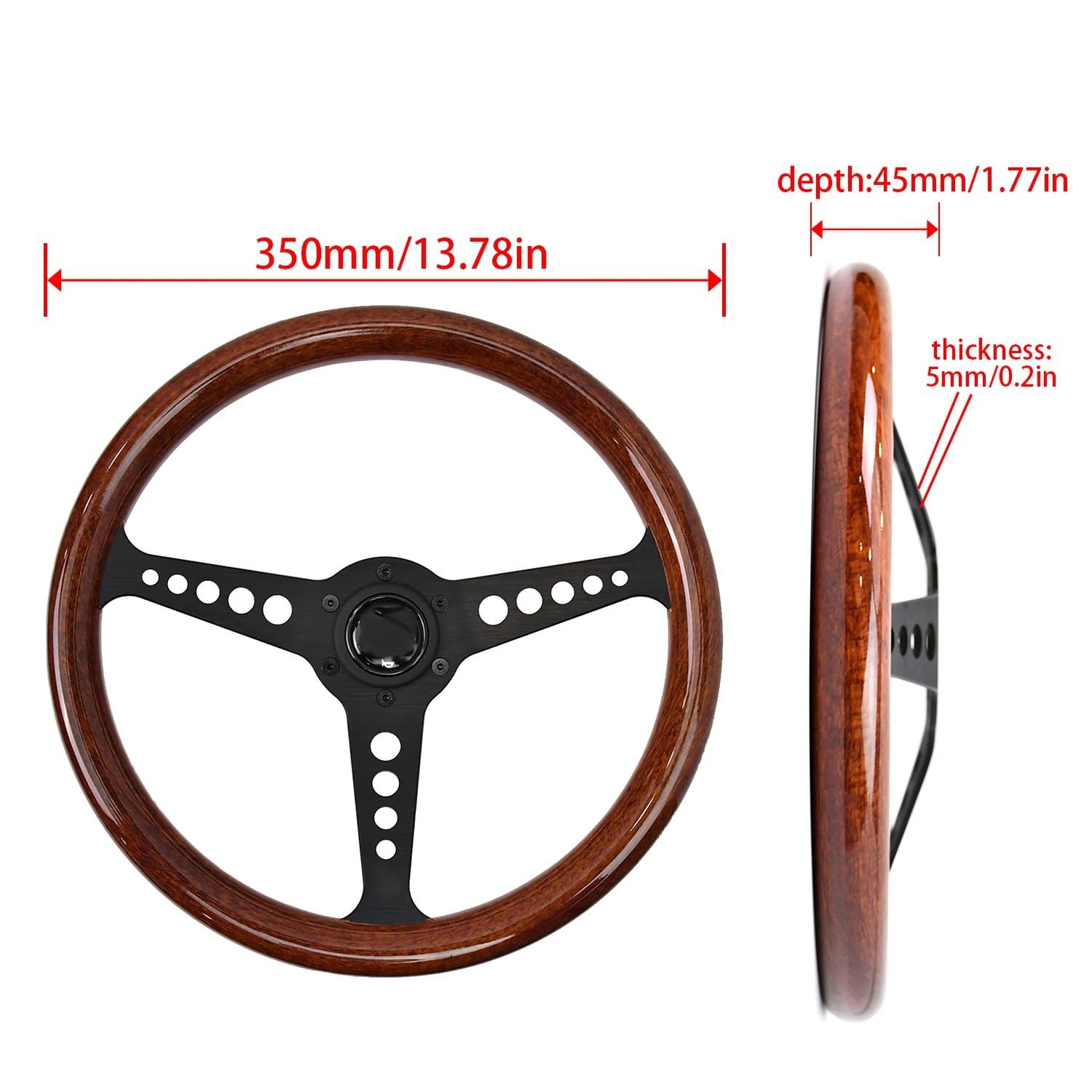 IBNA Volante da Corsa Volante Universale in Alluminio Racing Sport da 14 Pollici 350 Mm con 14 Fori(B)