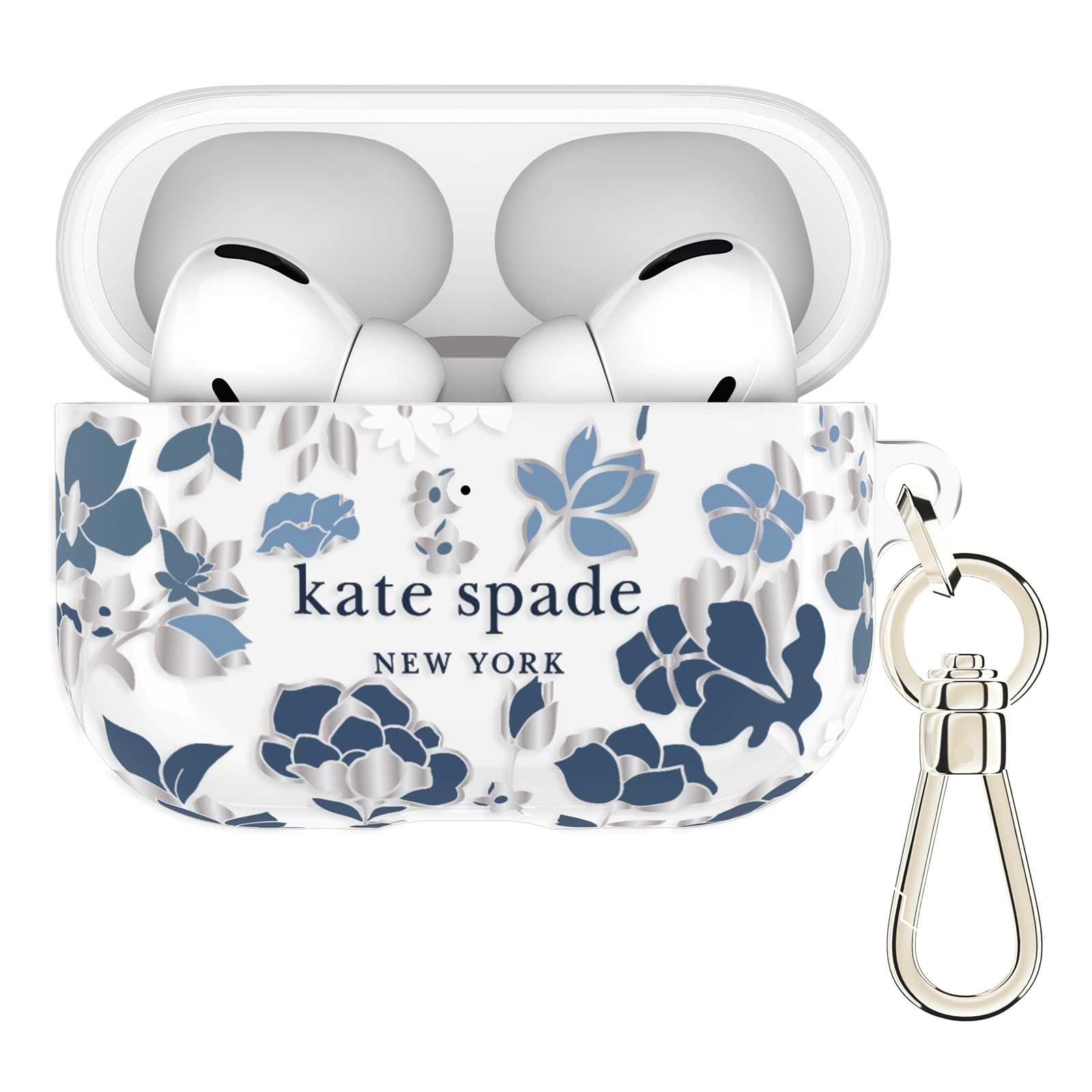 Kate Spade New York AirPods Pro 3 Protective Case with Keychain Ring Clip - Flowerbed Blue, Compatible with AirPods Pro 3rd Generation