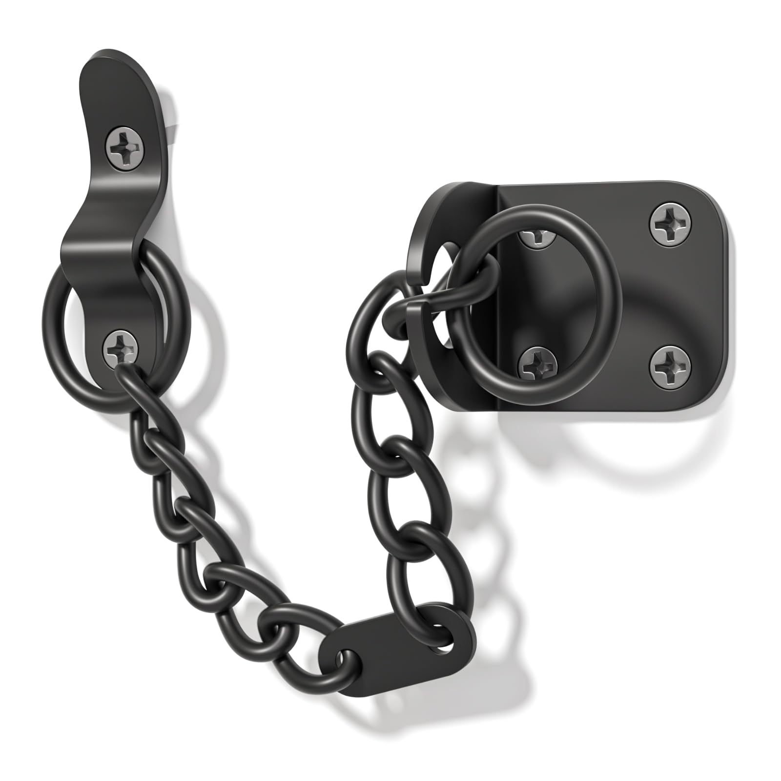 Bwintech 1PC Black Door Chain,Narrow Door Chain Lock,Steel Door Safety Chain with Complete Fittings,External and Internal Door Restrictor for Wooden and UPVC Doors