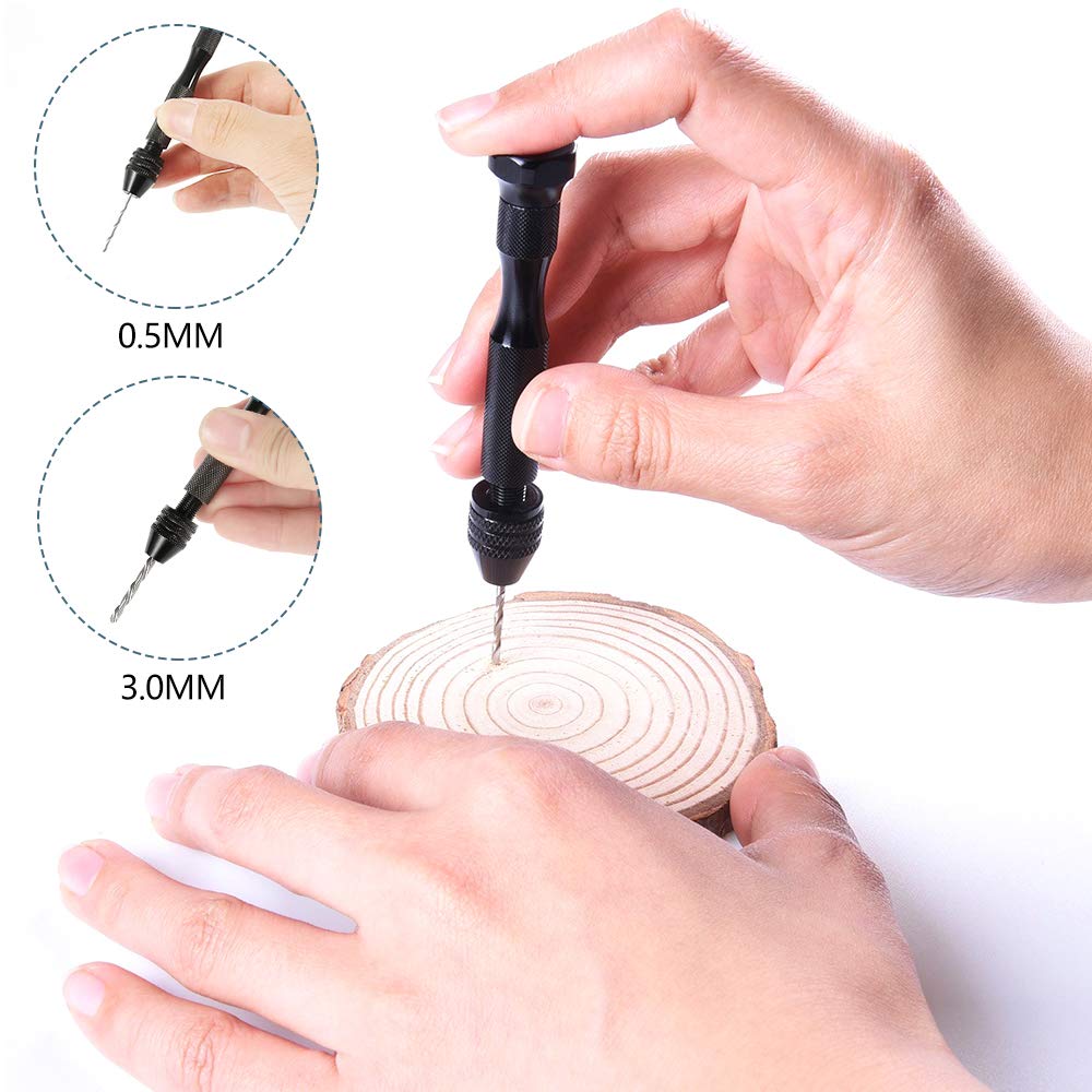 AB1 57pcs Pin Vise Hand Drill Bits Set Mini Hand Drill Rotary Tools Accessories Kit with 0.3-3mm Twist Drills 0.1-1mm Mini Drills Vise for Craft Carving DIY Woodworking Plastic Jewelry Model Making AB