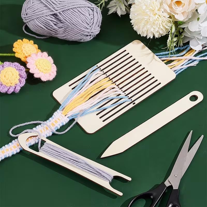 Haoser 3 Pcs Wooden Knitting Loom Weaving Tools with 4×2 mm Slots – 3.54×4.72×0.1 Inch, Ergonomic Weaving Frames with Storage Case for Sewing, Crochet & DIY Craft Projects