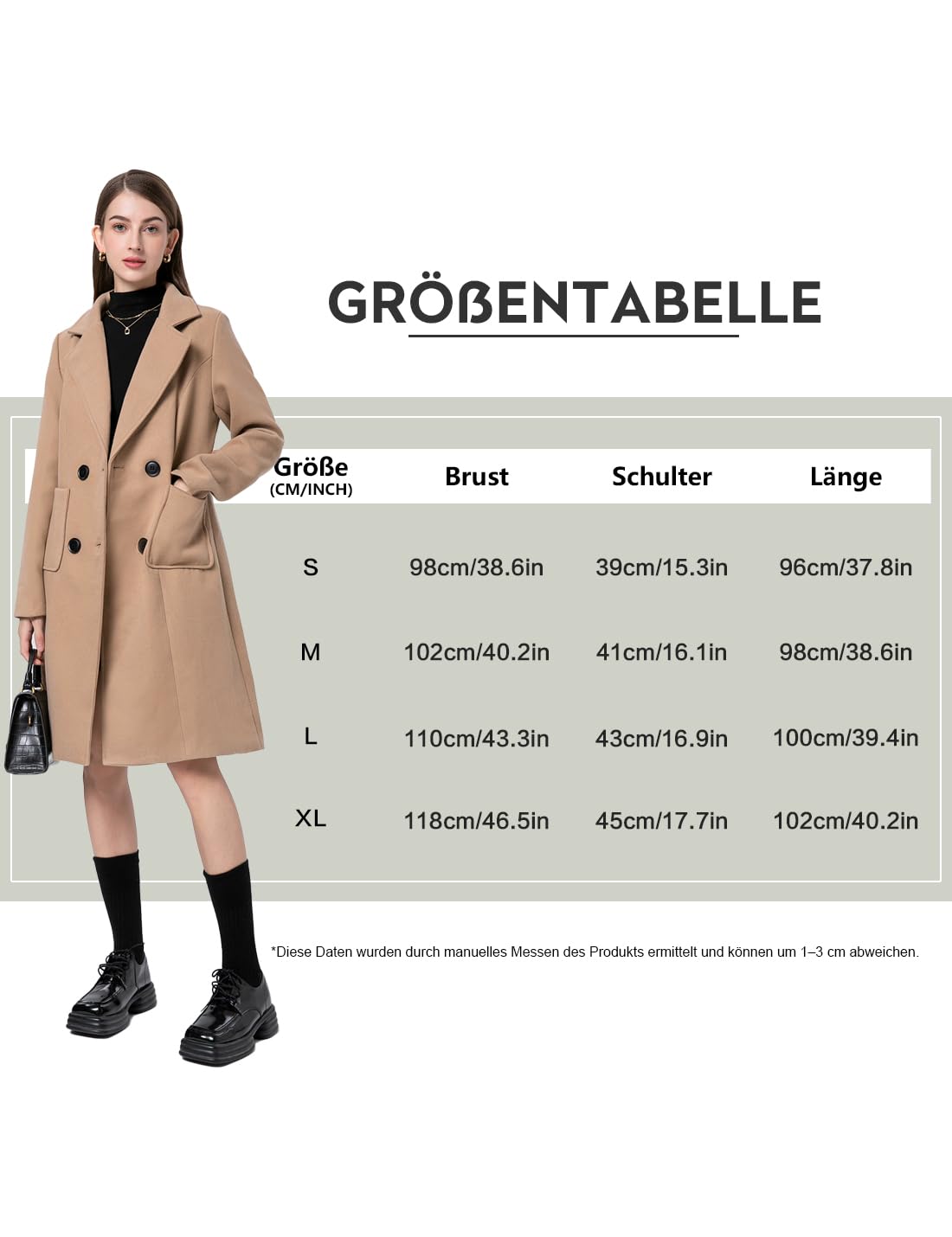 Donna Inverno Misto Lana Cappotto Intrecciato Collare Doppia Fila Revers Medio Giacca Lunga Outwear