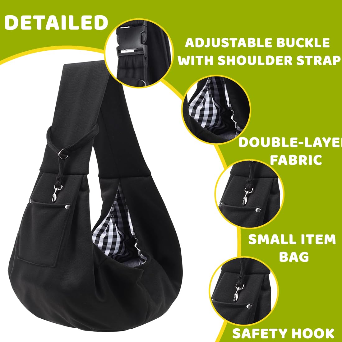 Sac de Transport pour Chien Chat, Réglable Sac à Bandoulière Mains Libres Petit Chien, pour l'extérieur, Les Voyages, pour Chiens/Chats de Taille Moyenne Jusqu'à 7,5 kg