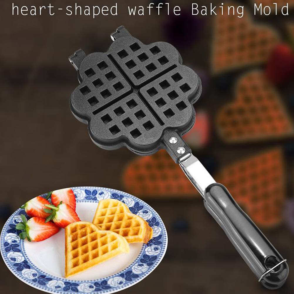 CANDeal Padella per Waffle Antiaderente a Forma di Cuore Waffle belgi, tostapane, tostapane, Colazione, Utilizzare sul Piano Cottura