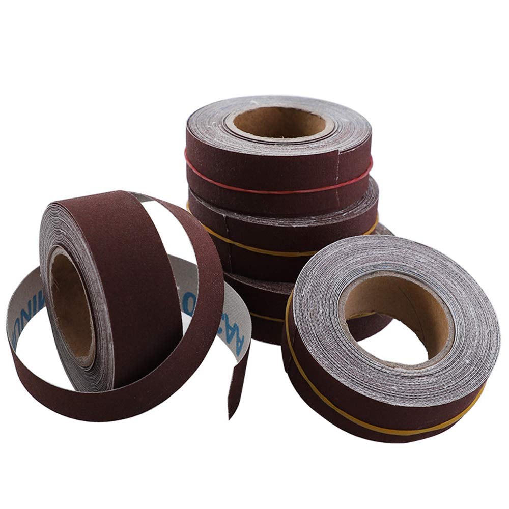 Lot de 5 rouleaux de papier de verre à dessin 25 mm x 6 m assortis pour tourneurs à bois, réparation de meubles, menuisiers, métallurgies, travaux de carrosserie automobile