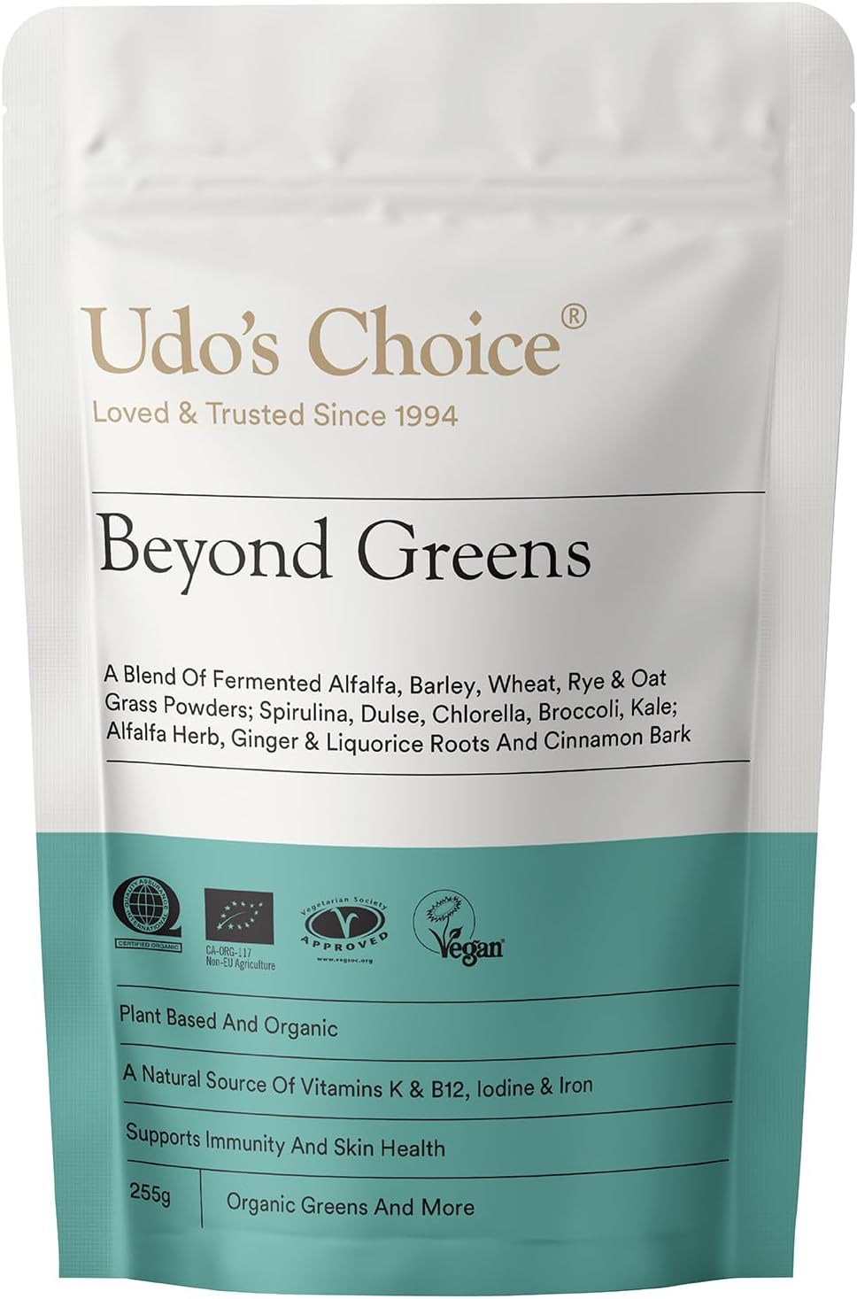 Greens Powder with Barley, Kale, Chlorella & Spirulina – Organic Vegan Superfood for Skin, Gut & Immune Health – High Fibre Detox Support – Udo's Choice Beyond Greens – 31 Servings