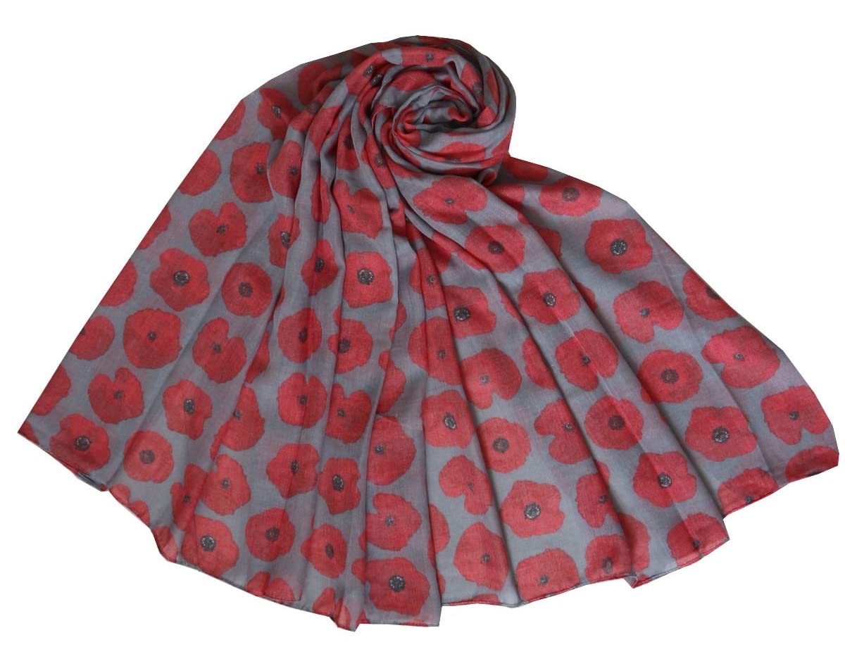 The Olive House Women's Grey Red The Olive House® Poppy Scarf Grey