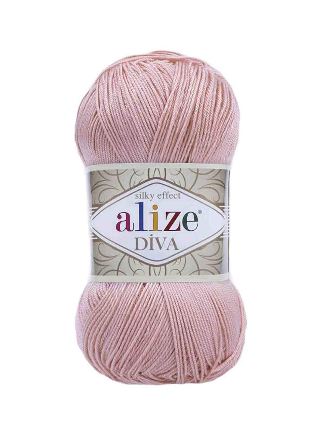 Alize Diva Silk Yarn Microfiber Acrylic Sport Weight Yarn Lightweight & Soft Yarn for Crocheting & Knitting Scarves, Clothes & Crafts 1 Skein 100g, 383 Yards, Fingering Weight 14 WPI 363 Wedding Pink