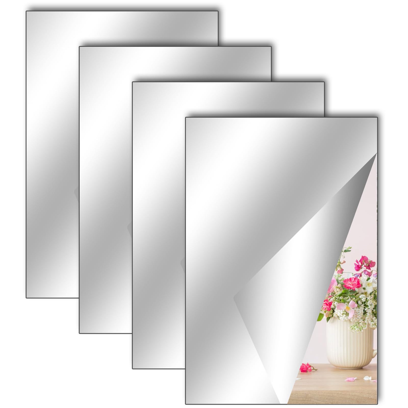 TSLBW 4 Pack Self Adhesive Mirror Stickers 40x30cm Acrylic Mirror Sheets for Wall School Home Livingroom Bathroom Bedroom Decor