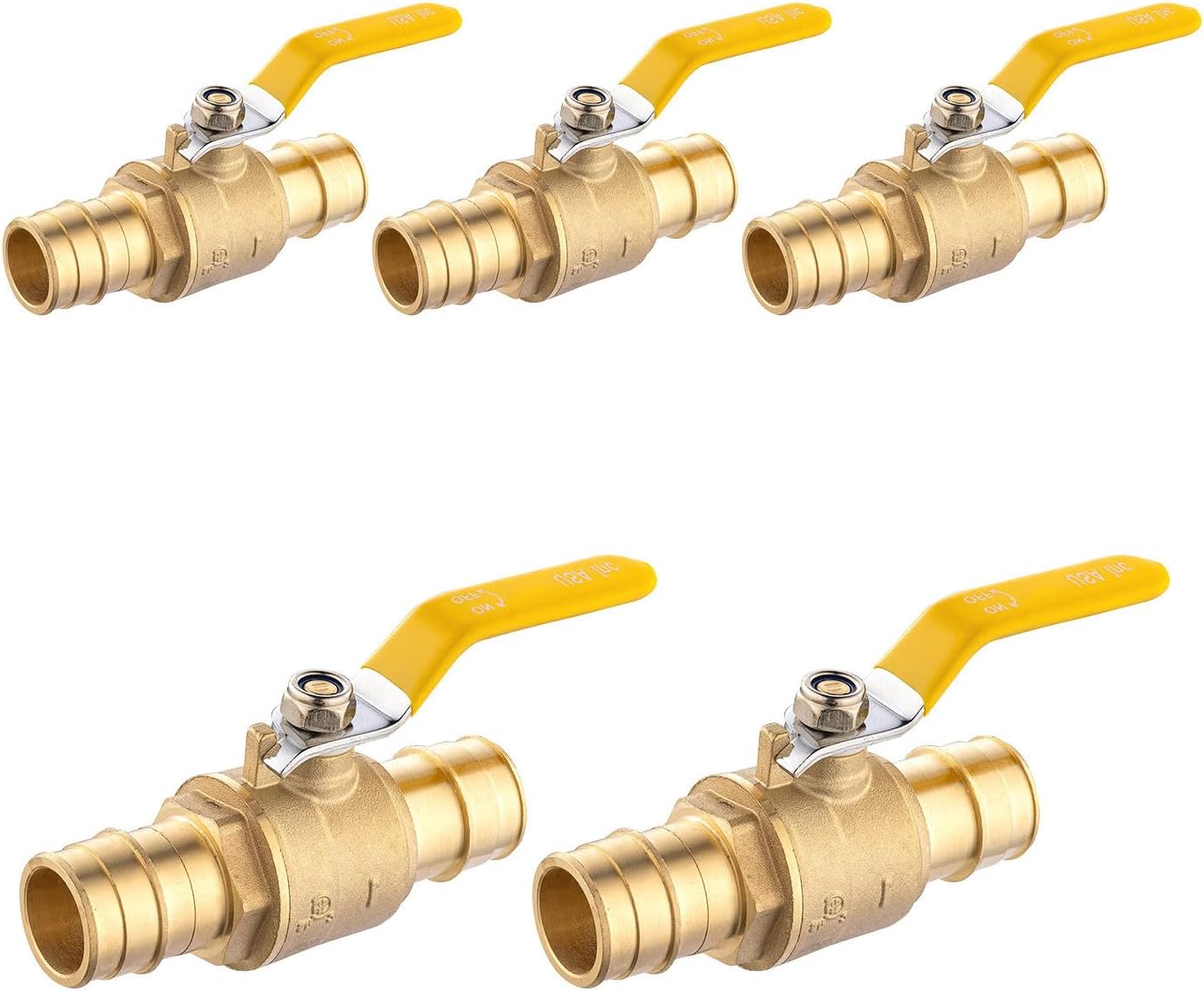 5-Pack Foskan 1" Brass PEX-A Ball Valve with Yellow Handle, Quarter Turn Full Port Valve for PEX-A Pipe Connection