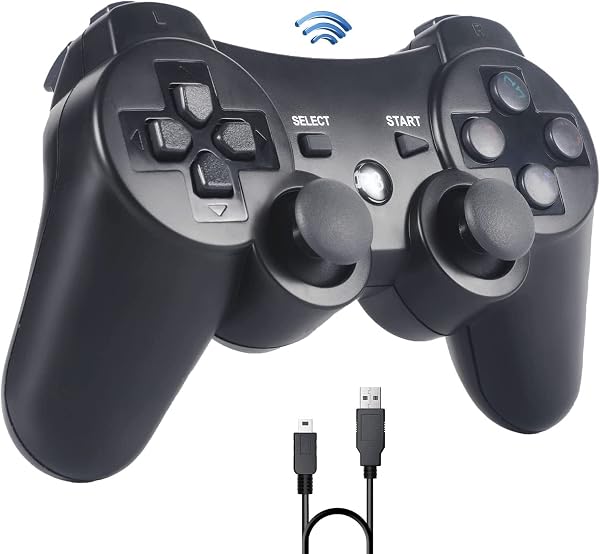 Sefitopher Manette PS3, Manette sans Compatible fil pour Playstation 3 Bluetooth avec Double Vibration Télécommande, Câble de Recharge - 1