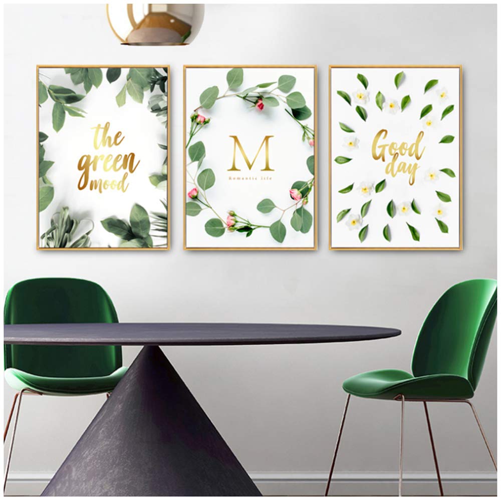 Pintura de la Lona Cartel del Arte de la Pared Hoja Verde Carteles e Impresiones Cuadros de la Pared para la decoración del Marco de la Sala de estar-40x60cm con Marco
