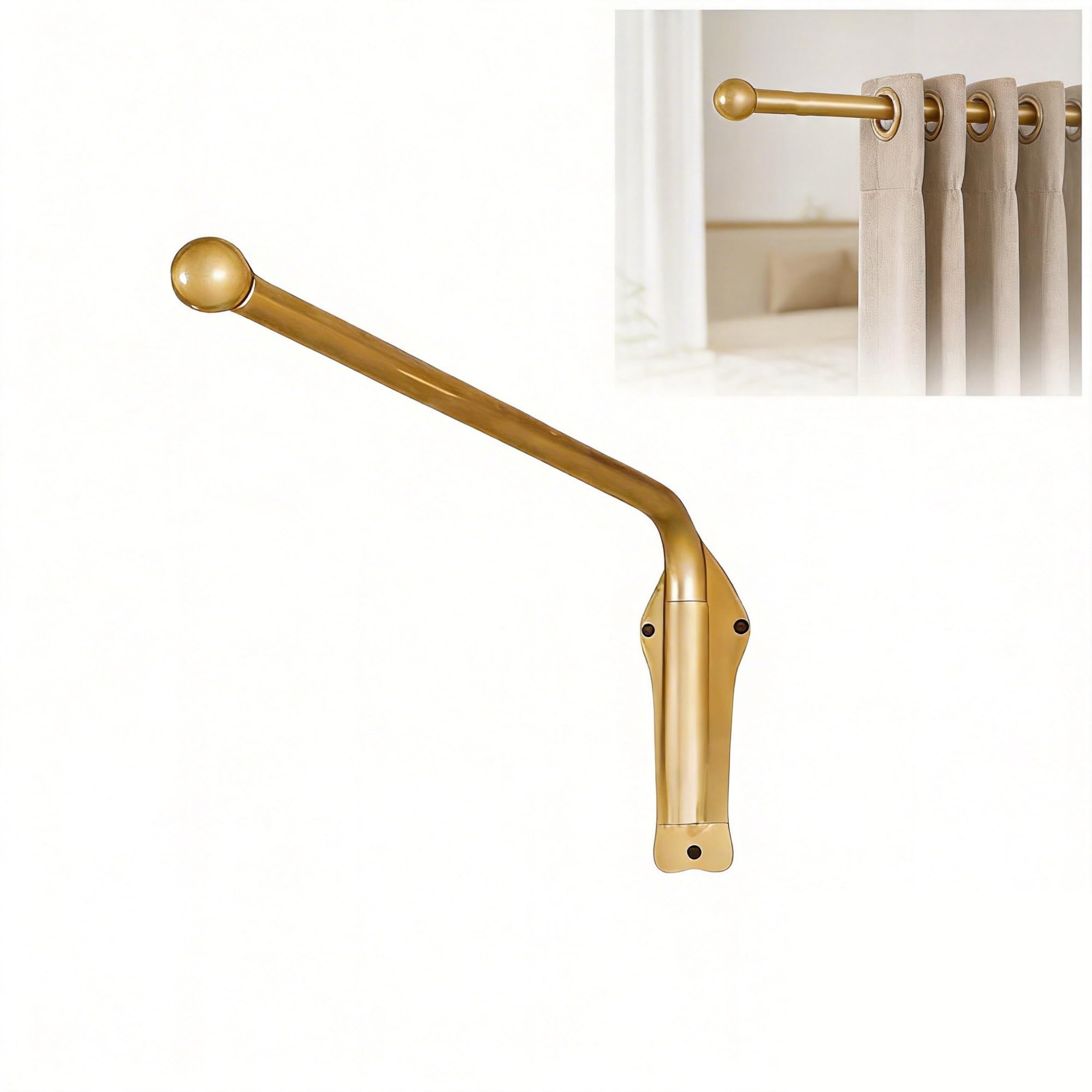 180° Curtain Rail Swing Arm With Finials Stand Heavy Dutyiron Drapery Rods Window Curtain Rail For Store Kitchen Bathroom Outdoor(Gold,70cm/25.55in)