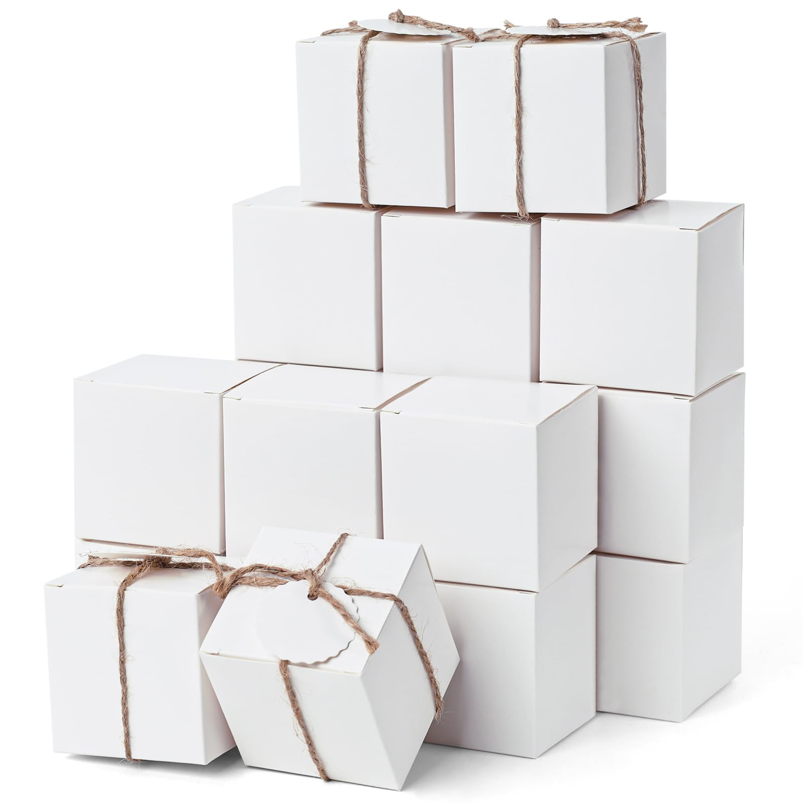 VGOODALL 50PCS Gift Boxes, 2x2x2Inches White Kraft Paper Favor Boxes with DIY Tags for Wedding Bridal Shower Birthday Party