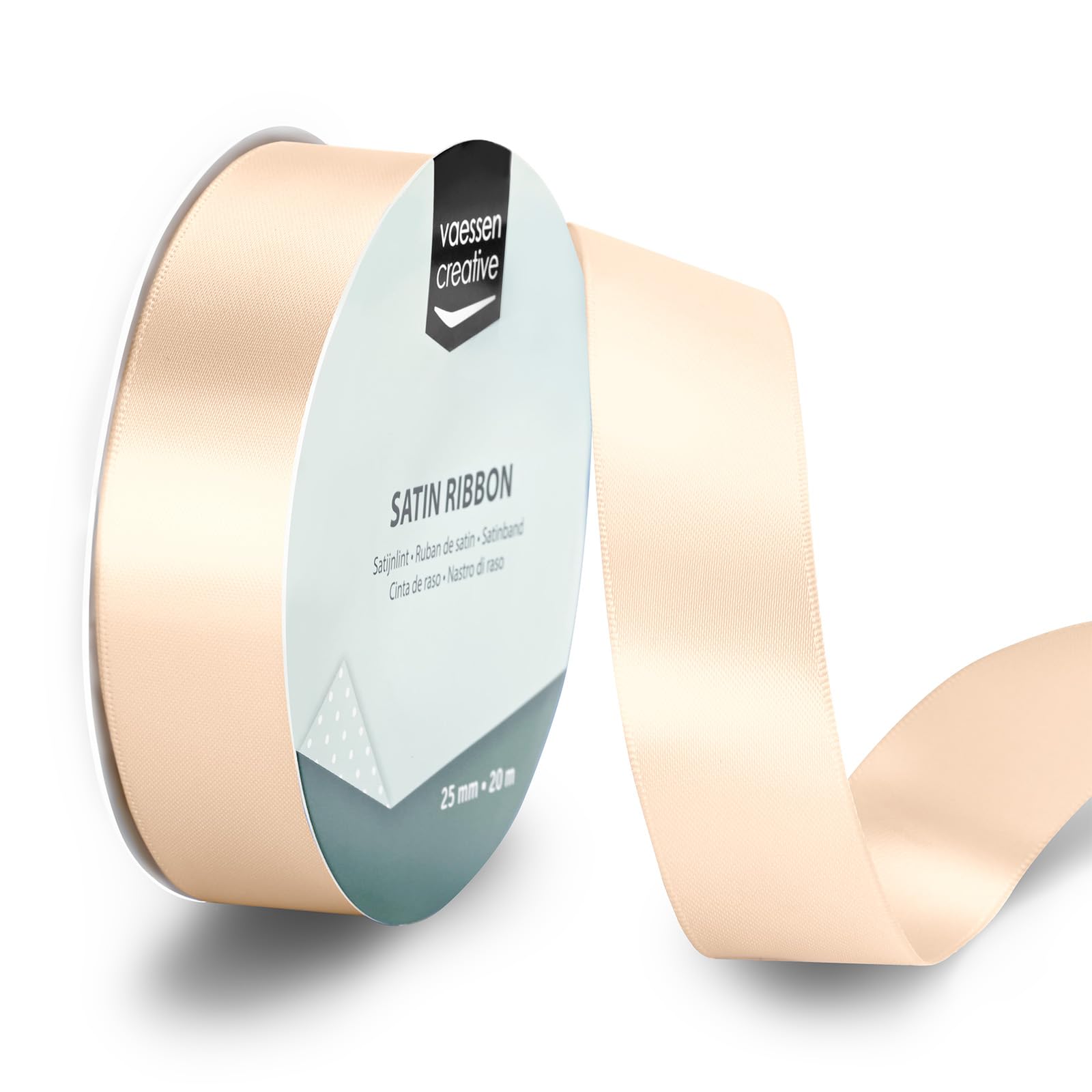 Vaessen Creative Ivory Satin Ribbon - 65.6 Ft X 1" - Thin Ribbon For Gift Wrapping And Crafting, 20M X 25Mm