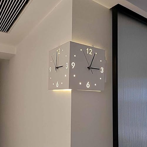 CLOUDEMO Reloj de esquina de doble cara, reloj de pared de esquina de doble cara, reloj de pared de esquina luminoso con sensor con escala numérica
