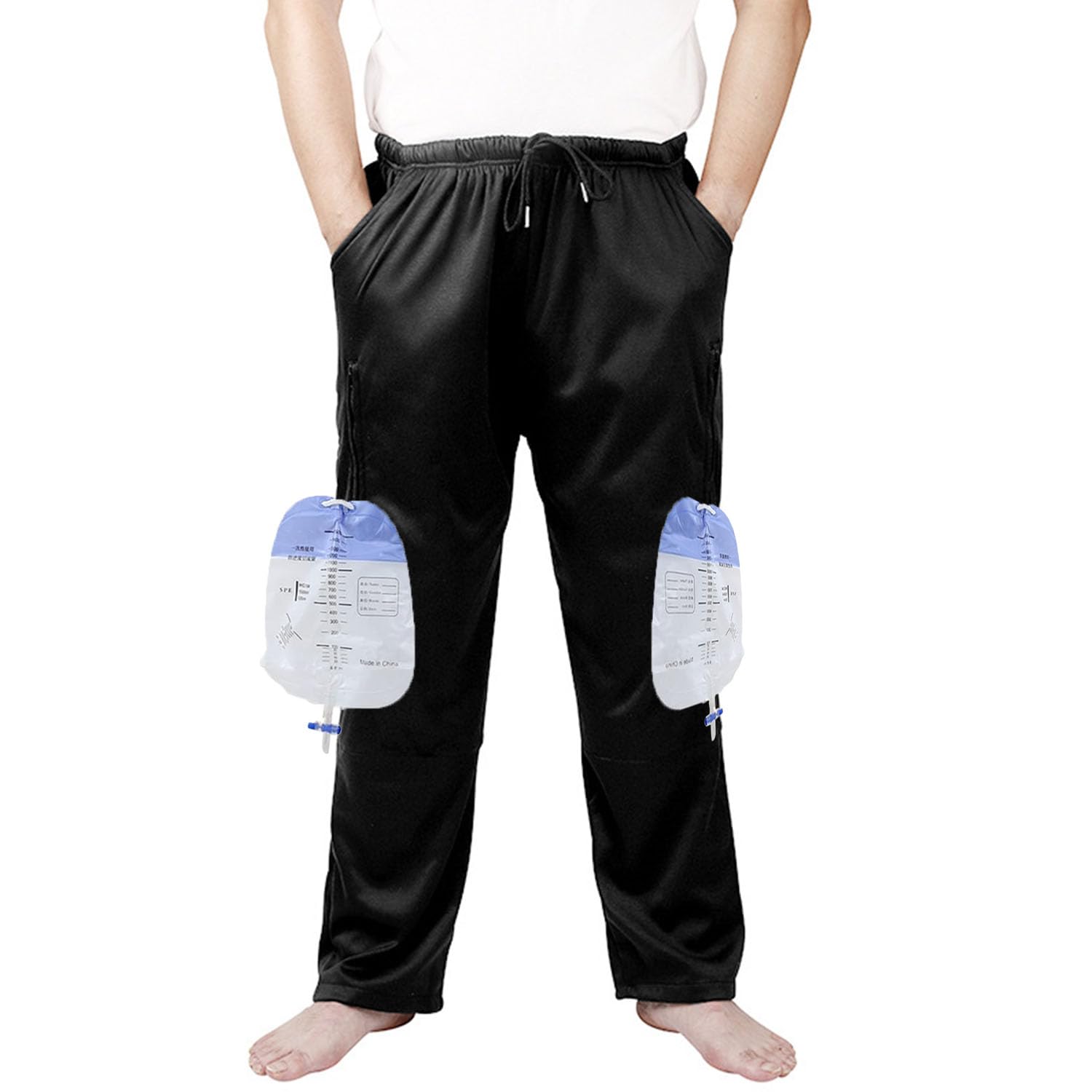 Lmaray Nephrostomy/ Foley Catheter Pants - Holds 2000ml Leg Bags (Black/XL)