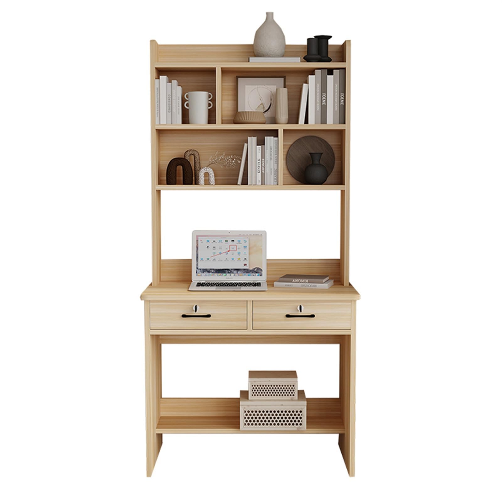 BOKNI Solid Wood Desk with Built-in Bookcase, Simple Work Table with Bookshelf for Home Bedroom (Color: 85 x 50 x 185cm, Walnut Color)