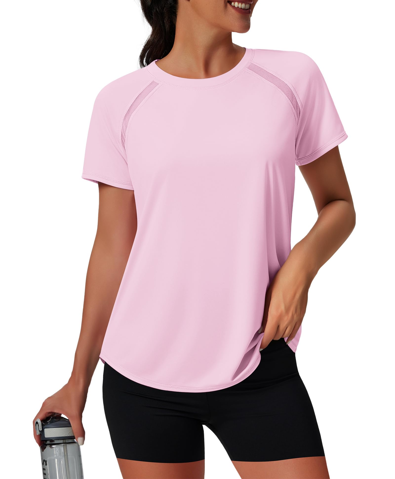 NIASHOT Womens Workout Tops Short Sleeve Yoga Pilates Outfits Athletic Gym Running UV Protection Shirts with Mesh — view 9