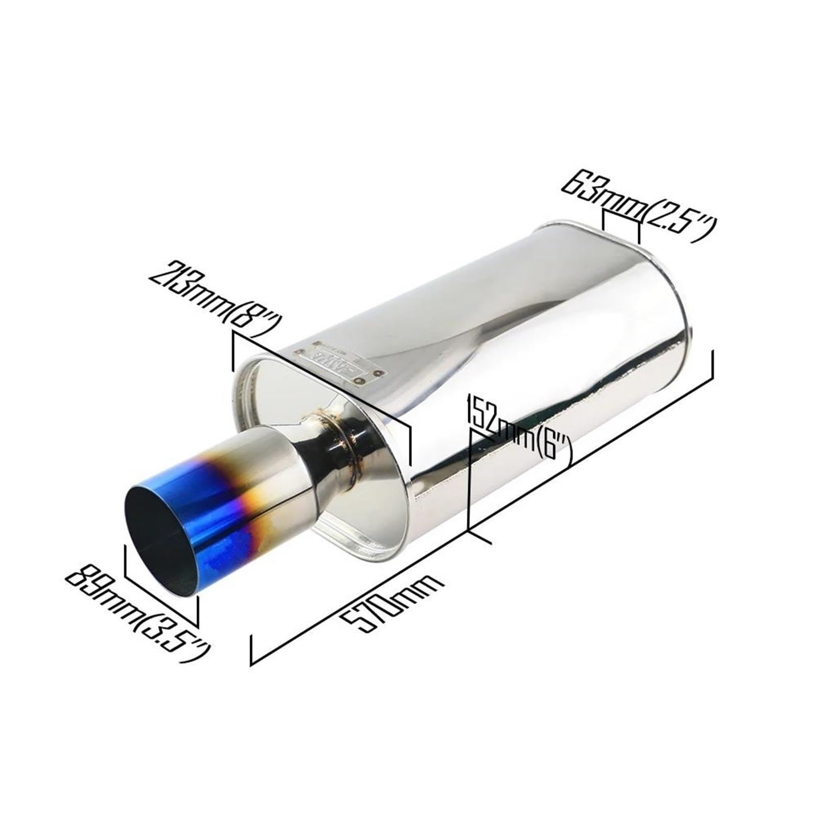 Auto Auspuff Endrohr Edelstahl-Auspuff-Schalldämpfersystem, 2,5'' Bis 4'' Auslass, Silence-R-Schalldämpfer, Universeller, Tiefer Turbo-Sound Für Autos Endschalldämpfer(89MM)