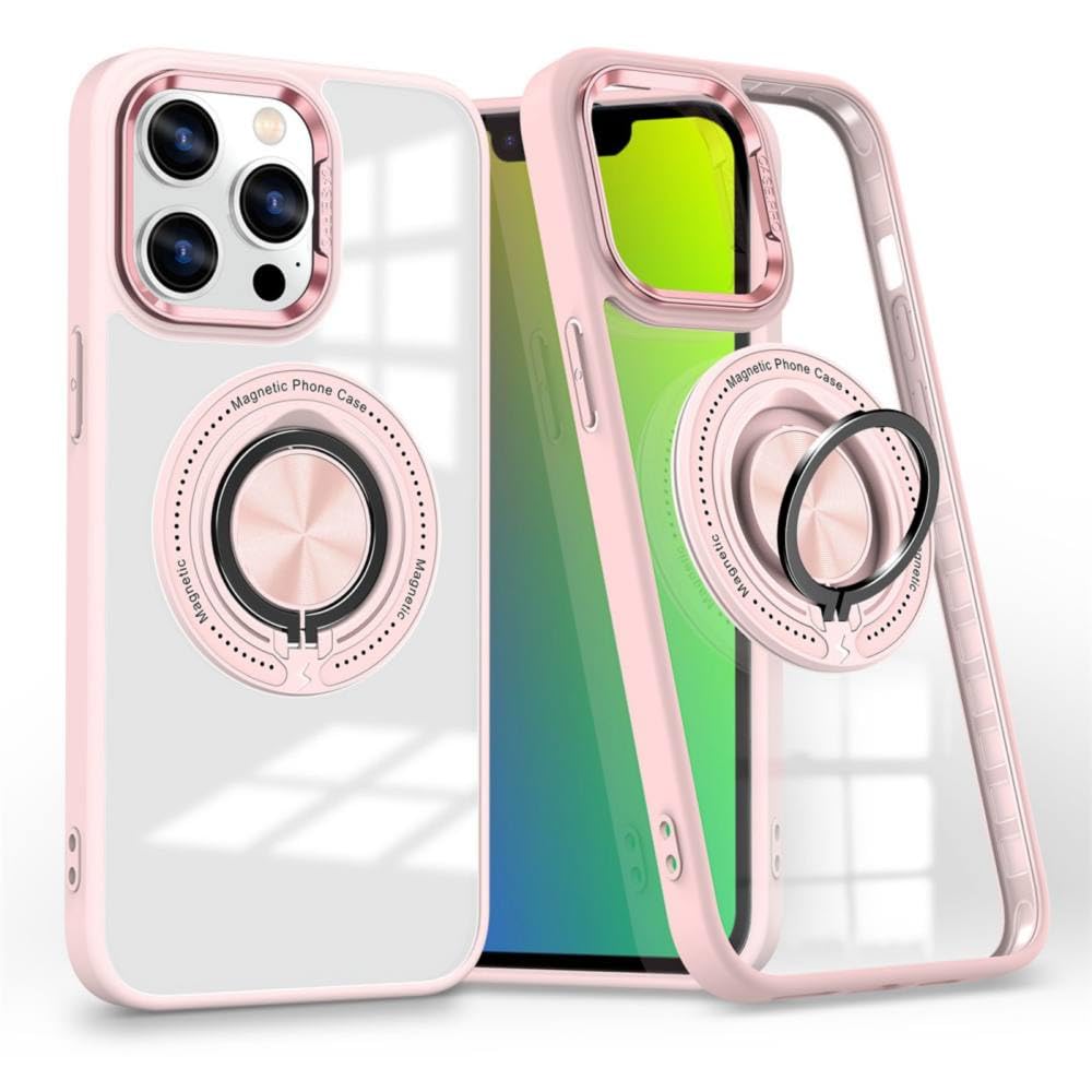 Coque iPhone 13 Pro Max rose rigide antichoc avec anneau magsafe et support 360 - 8