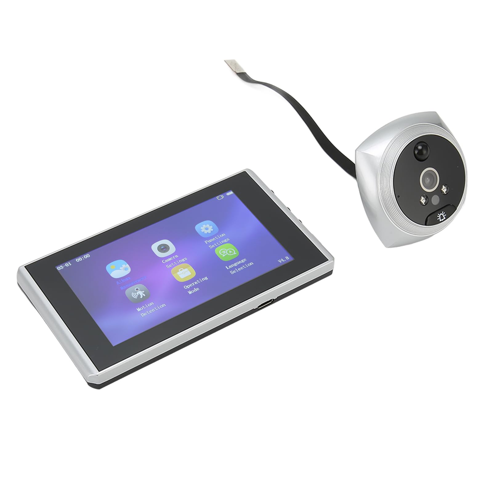Timbre con Cámara de Visión Nocturna por Infrarrojos, Visor de Puerta Digital Inteligente 1080P, Cámara de Seguridad con Mirilla de Puerta Fácil de Instalar con Cable USB para