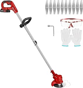 Metal Blade Strimmer Cordless Strimmers Electric Lawn Mower With 2 X 1.5Ah Batteries And Charger, Powerful Electric Garden Grass Trimmer Rechargeable