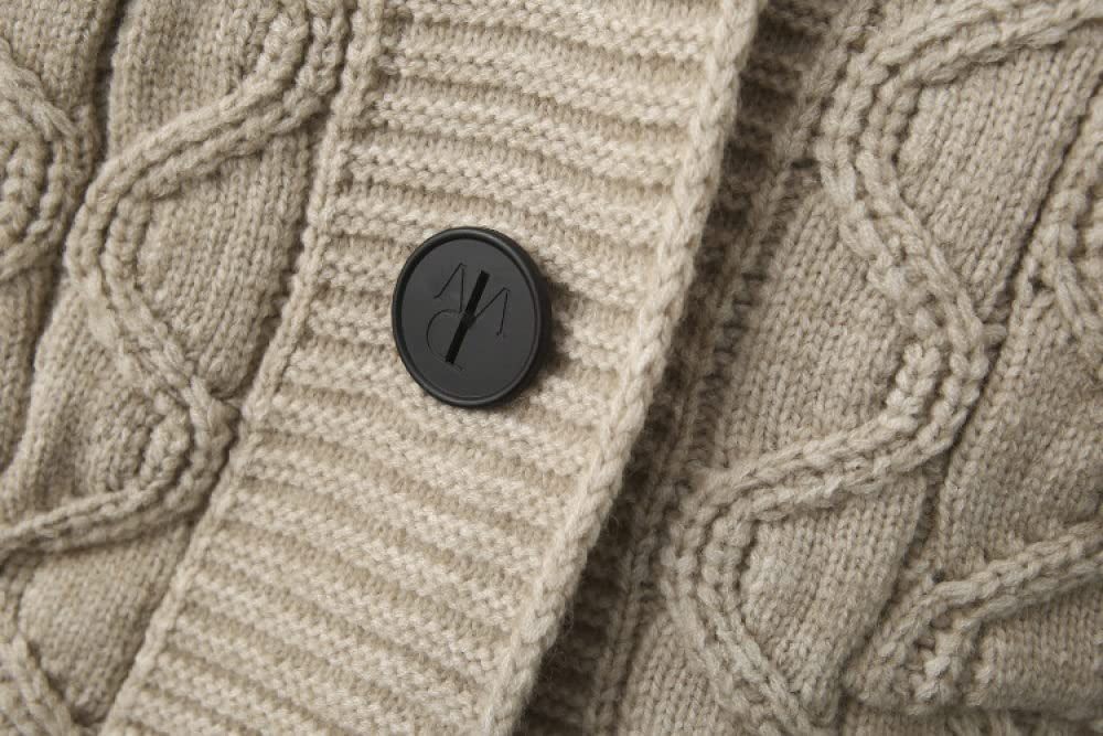 EIBA Cardigan Mujer,Cárdigans De Punto con Capucha para Mujer Vintage De Longitud Media Gris Raya Ondulada Botón Jacquard Suéteres Delanteros Abiertos Cárdigan Otoño Invierno Espesar Abrigo Básico
